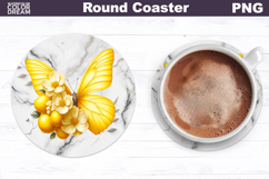 Yellow Butterfly Floral Round Coaster | Butterfly Coaster Product Image 1