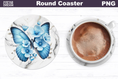 Blue Butterfly Floral Round Coaster | Butterfly Coaster Product Image 1