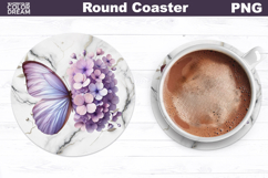 Purple Butterfly Floral Round Coaster | Butterfly Coaster Product Image 1