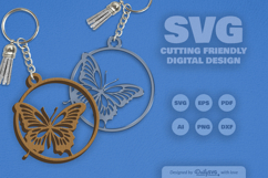 Butterfly Round Keychain Laser Cut SVG Product Image 2