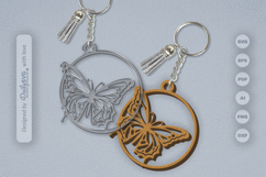 Butterfly Round Keychain Laser Cut SVG Product Image 1
