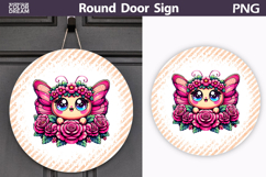 Pink Floral Butterfly Round Door Sign | Spring Porch Decor Product Image 1