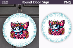 Floral Butterfly Round Door Sign | Teal Porch Decor Product Image 1