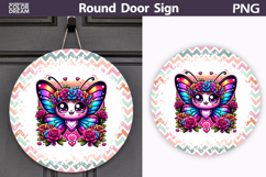 Rainbow Butterfly Round Door Sign | Floral Porch Decor Product Image 1