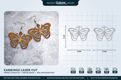 Butterfly Wing Earrings SVG - Laser Cut Jewelry Template Product Image 1