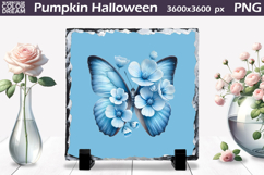 Butterfly Slate Design | Blue Butterfly Floral Sublimation Product Image 1