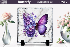 Butterfly Sublimation | Butterfly Flowers Slate Product Image 1