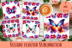 Butterfly square coaster sublimation | Butterfly coaster PNG Product Image 1