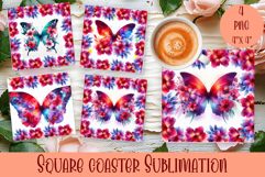 Butterfly square coaster sublimation | Butterfly coaster PNG Product Image 1