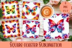 Butterfly square coaster sublimation | Butterfly coaster PNG Product Image 1