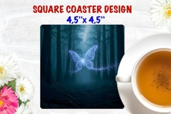 Light Butterfly square coaster sublimation, night forest Product Image 1