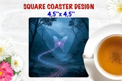Bright Butterfly square coaster sublimation, night forest Product Image 1