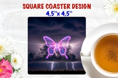 Lightning bolt Butterfly square coaster sublimation, night Product Image 1