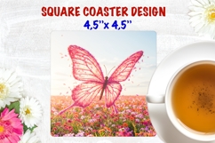 Butterfly square coaster sublimation, floral insect in field Product Image 1