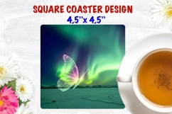 Bright Butterfly square coaster sublimation, northern lights Product Image 1