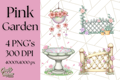 Pink Cottagecore Garden PNG Clipart, Vintage Floral Art Product Image 1