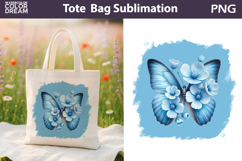 Butterfly Floral Tote Bag | Blue Butterfly Flowers Sublima Product Image 1