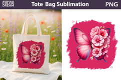 Butterfly Floral Tote Bag | Pink Butterfly Flowers Sublimat Product Image 1
