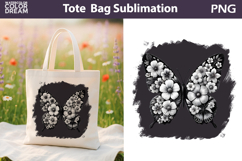 Butterfly Floral Tote Bag | Black White Butterfly Flowers Product Image 1
