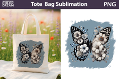 Butterfly Floral Tote Bag | Black White Butterfly Flowers Product Image 1