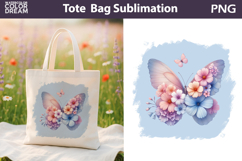 Butterfly Floral Tote Bag | Pastel Pink Blue Butterfly Product Image 1