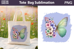 Butterfly Floral Tote Bag | Pastel Pink Green Butterfly Product Image 1