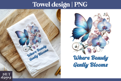 Spring towel sublimation, Blue Butterfly Floral Towel Orchid Product Image 1