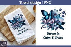 Spring towel sublimation, Blue Butterfly Floral Towel Orchid Product Image 1