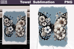 Butterfly Floral Kitchen Towel | Spring Towel Sublimation Product Image 1