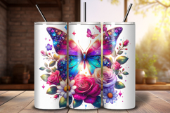 Butterfly 20 oz Tumbler Wrap PNG, Sublimation Design Product Image 1