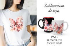 Pinc watercolor Butterflies for Sublimation, Flower PNG Product Image 4
