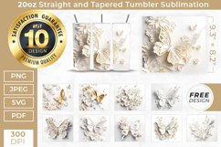 3D 20oz Gold Flowers and Butterfly Tumblers Sublimation Product Image 1