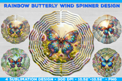 Wind Spinner Sublimation Design with Rainbow Butterflies PNG Product Image 1