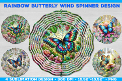 Wind Spinner Sublimation Design with Rainbow Butterflies PNG Product Image 1
