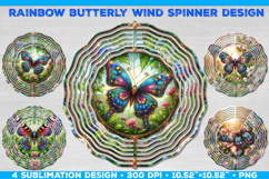 Wind Spinner Sublimation Design with Rainbow Butterflies PNG Product Image 1