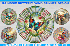 Wind Spinner Sublimation Design with Rainbow Butterflies PNG Product Image 1