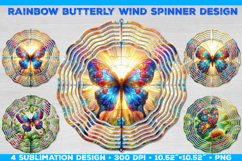 Wind Spinner Sublimation Design with Rainbow Butterflies PNG Product Image 1