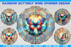 Wind Spinner Sublimation Design with Rainbow Butterflies PNG Product Image 1