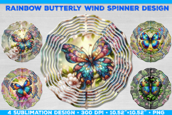 Wind Spinner Sublimation Design with Rainbow Butterflies PNG Product Image 1