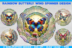 Wind Spinner Sublimation Design with Rainbow Butterflies PNG Product Image 1