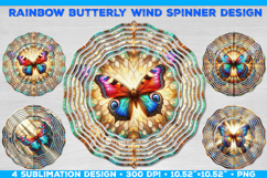 Wind Spinner Sublimation Design with Rainbow Butterflies PNG Product Image 1