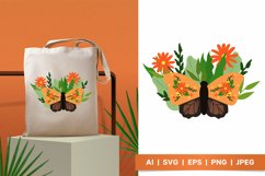 Butterfly with Vibrant Flowers and Foliage Illustration Product Image 1