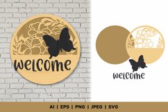 3D Round Floral Welcome Sign & Butterfly Layered Laser Cut Product Image 1