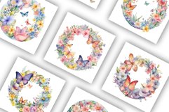 Butterfly Wreaths with Flowers | Watercolour Clipart JPG Product Image 2
