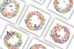 Butterfly Wreaths with Flowers | Watercolour Clipart JPG Product Image 2