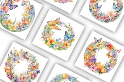 Butterfly Wreaths with Flowers | Watercolour Clipart JPG Product Image 3