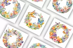 Butterfly Wreaths with Flowers | Watercolour Clipart JPG Product Image 3