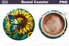 Sunflowers Butterfly Coaster | Round Coaster Sublimation Product Image 1