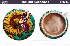 Sunflowers Butterfly Coaster | Round Coaster Sublimation Product Image 1