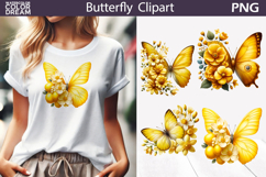 Yellow Butterfly Sublimation | Butterfly Floral Clipart Product Image 1